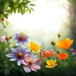 Un jardin tranquille avec différentes plantes médicinales telles que la passiflore, la valériane, le safran, l'aubépine et le coquelicot de Califor...