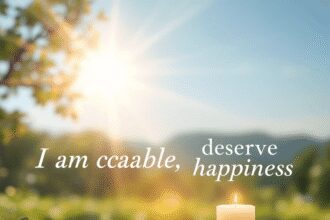 Une scène tranquille avec des cristaux doux et lumineux, des rayons de lumière doux et un arrière-plan naturel serein, présentant des affirmations ...