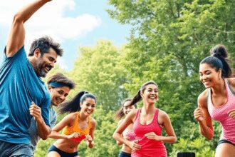 Athlètes pratiquant divers sports en plein air avec des plantes et des bouteilles d'huiles essentielles en arrière-plan, symbolisant la récupératio...