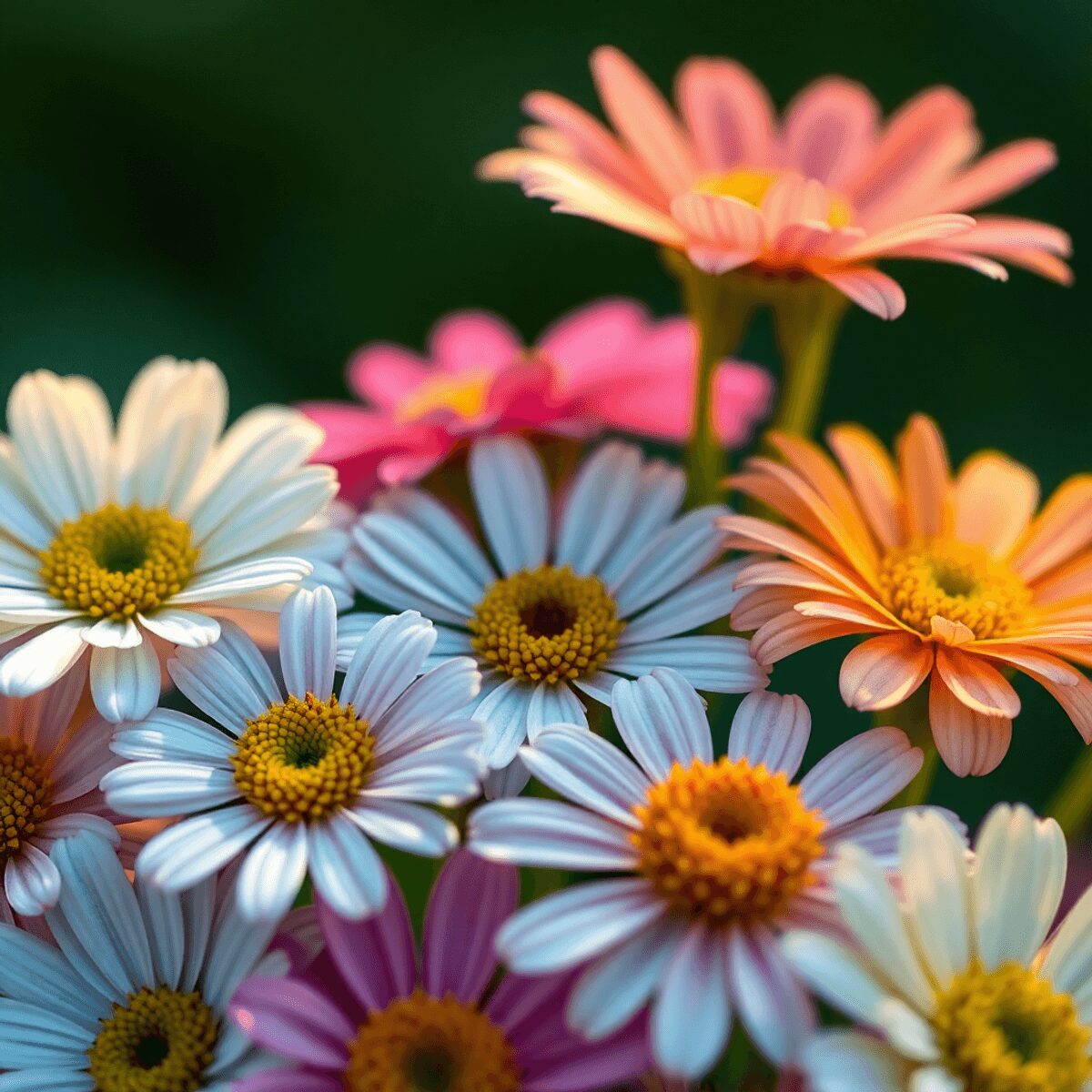 Les élixirs floraux modernes : usages innovants pour l’équilibre émotionnel Gros plan de fleurs colorées s'épanouissant doucement, illuminées par une lumière douce, sur un fond vert flou et calme, symbolisant l'équilibre et...