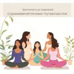 Une illustration paisible de femmes pratiquant la méditation et le yoga doux, entourées de plantes et de lumière douce, symbolisant un soulagement ...