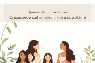 Une illustration paisible de femmes pratiquant la méditation et le yoga doux, entourées de plantes et de lumière douce, symbolisant un soulagement ...