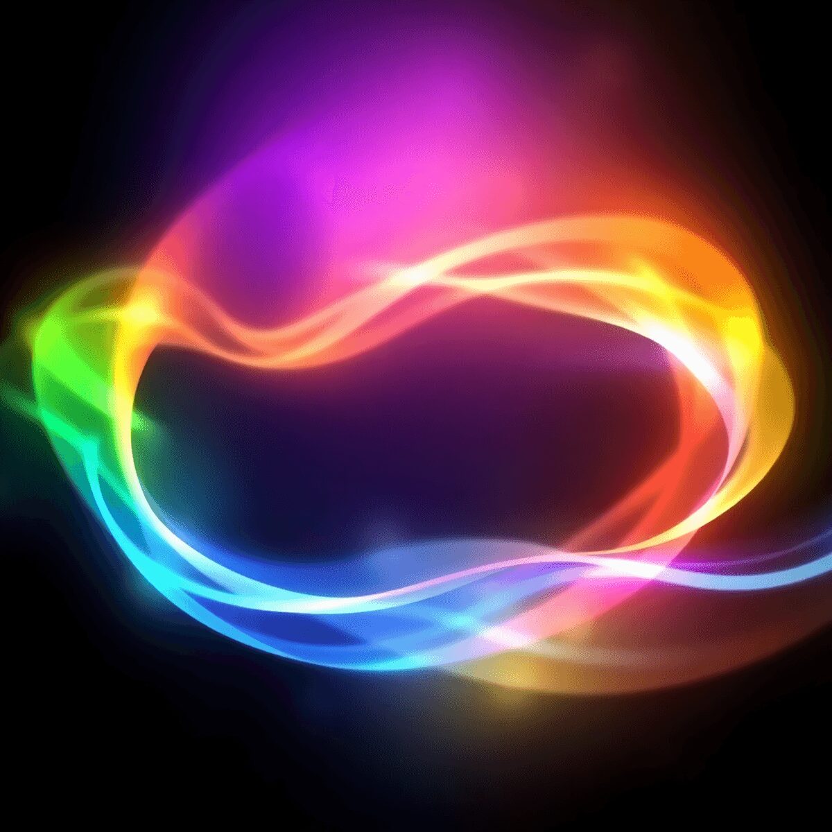 Des vagues de couleurs translucides et lumineuses rayonnent doucement sur un fond sombre, symbolisant la guérison énergétique et le bien-être holis...