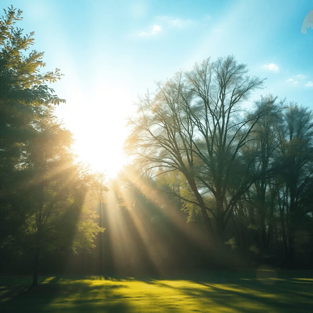 Dompter l’hypersensibilité émotionnelle grâce aux techniques énergétiques douces La lumière du soleil filtre à travers les arbres avec des vagues douces et lumineuses, créant une scène naturelle sereine et apaisante symbolisant ...